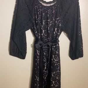 Black Lace Cutout Dress With Nude Liner Through the Bodice